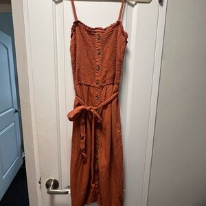 A&F Orange Smocked Button-Down Dress